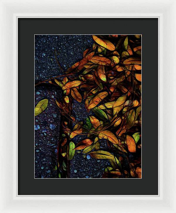 Sidewalk Leaves in Brick - Framed Print