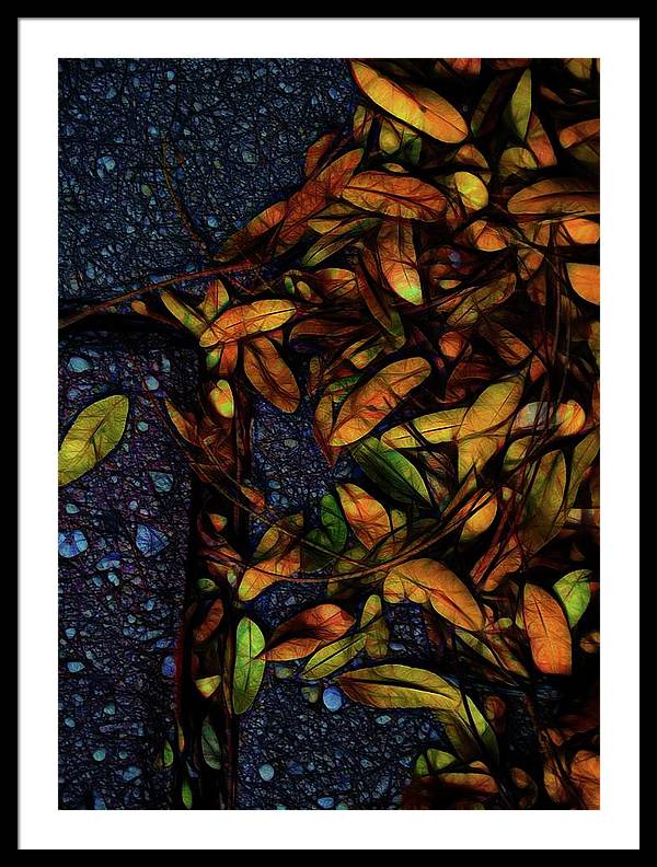 Sidewalk Leaves in Brick - Framed Print