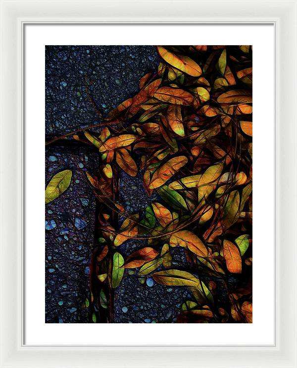 Sidewalk Leaves in Brick - Framed Print