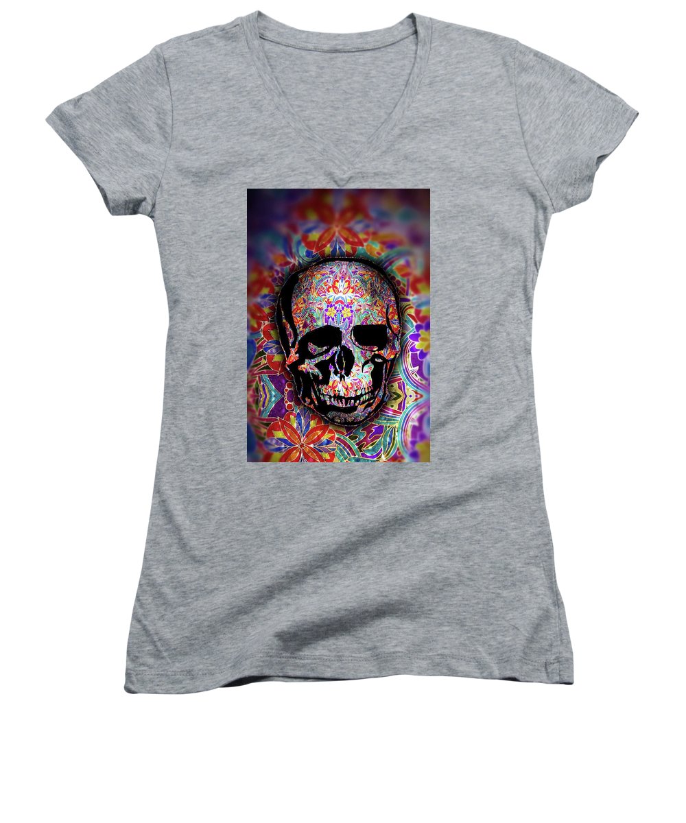 Skull With Sparkle Pattern - Women's V-Neck