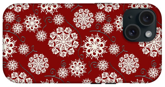 Snowflakes On Red - Phone Case