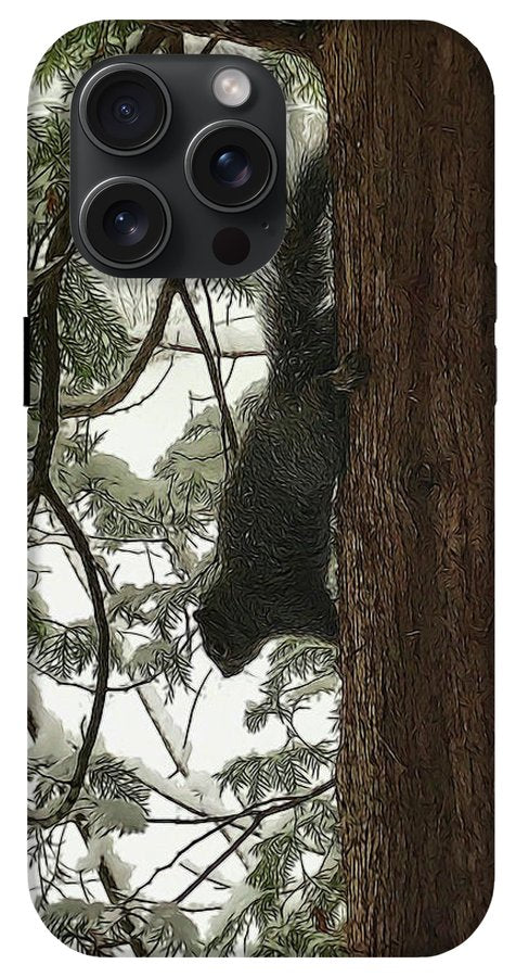 Squirrel on a Snowy Tree - Phone Case