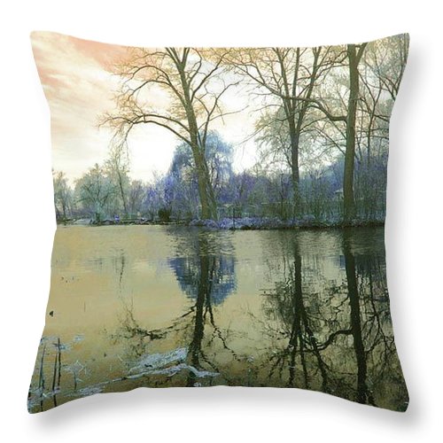 Sunset On Lake in Yellow - Throw Pillow