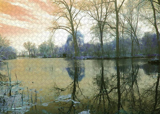 Sunset On Lake in Yellow - Puzzle