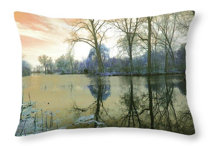 Sunset On Lake in Yellow - Throw Pillow