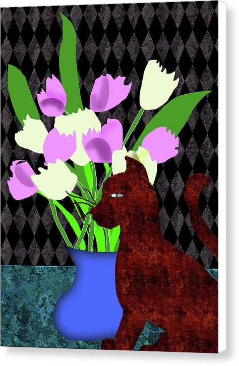The Cat and The Tulips - Canvas Print