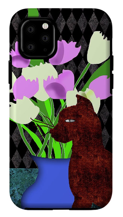 The Cat and The Tulips - Phone Case