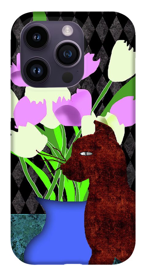 The Cat and The Tulips - Phone Case