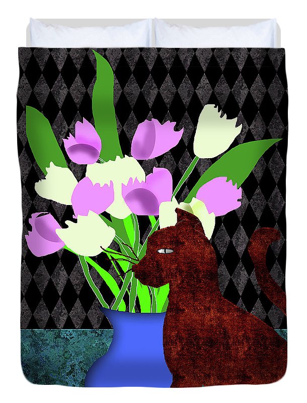 The Cat and The Tulips - Duvet Cover
