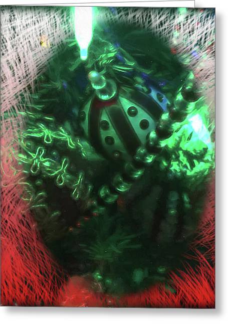 Victorian Green Christmas Through The Window - Greeting Card