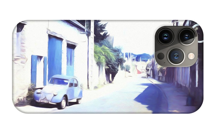 Vintage Travel Blue Car on The Street - Phone Case