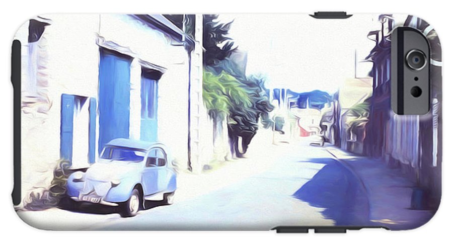 Vintage Travel Blue Car on The Street - Phone Case