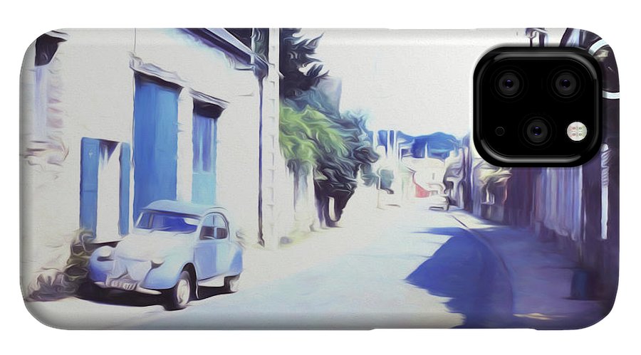 Vintage Travel Blue Car on The Street - Phone Case