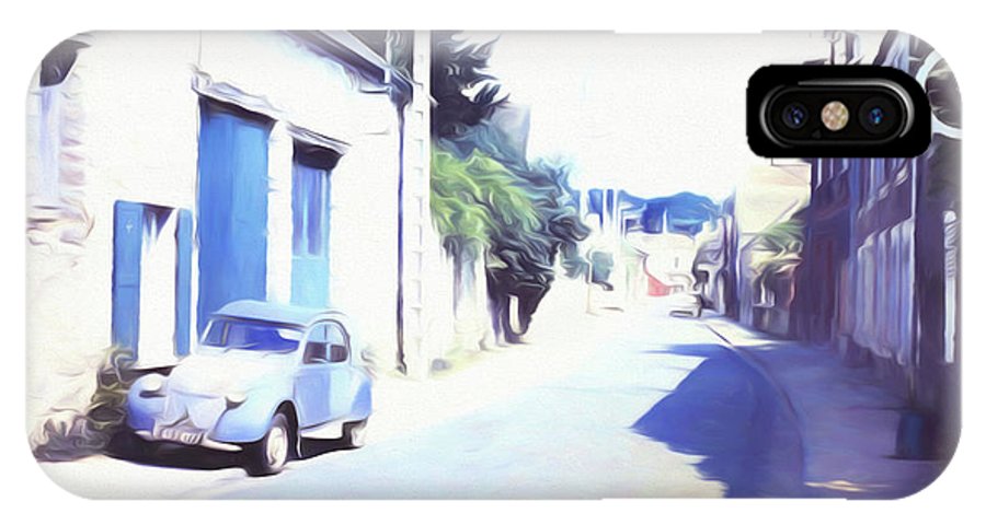 Vintage Travel Blue Car on The Street - Phone Case