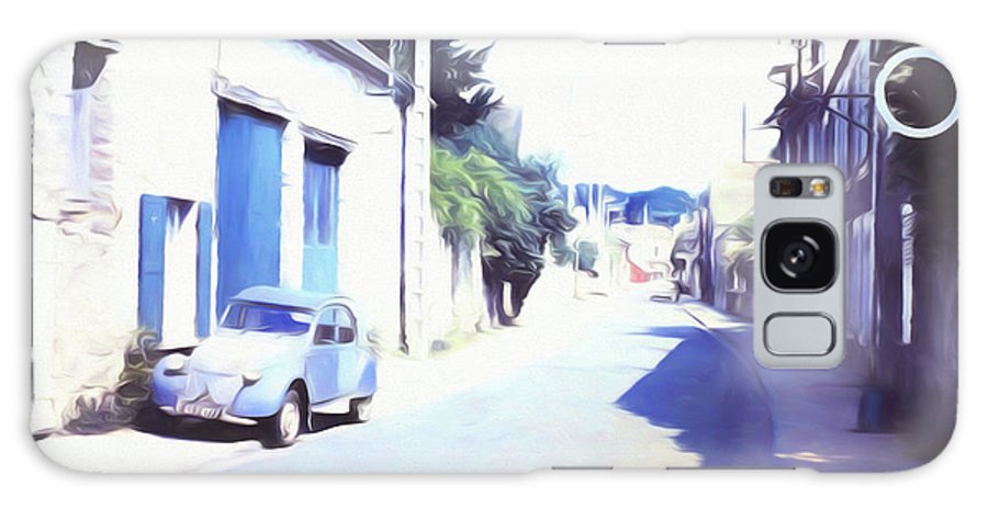 Vintage Travel Blue Car on The Street - Phone Case