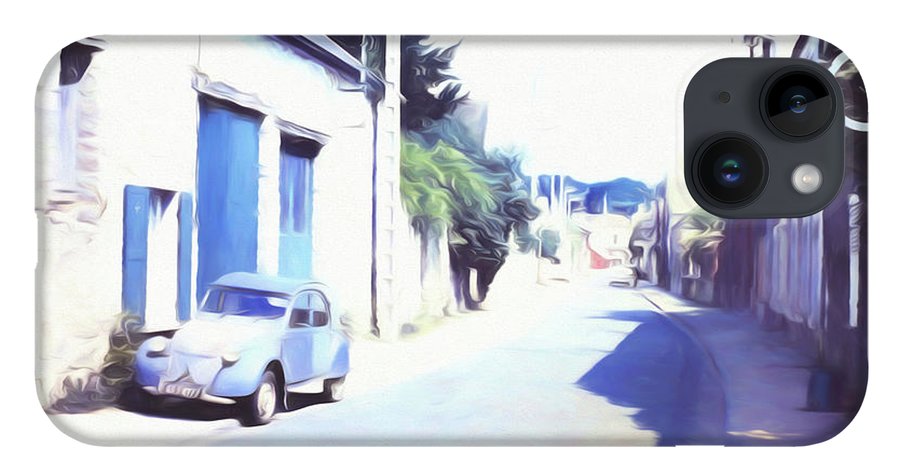 Vintage Travel Blue Car on The Street - Phone Case