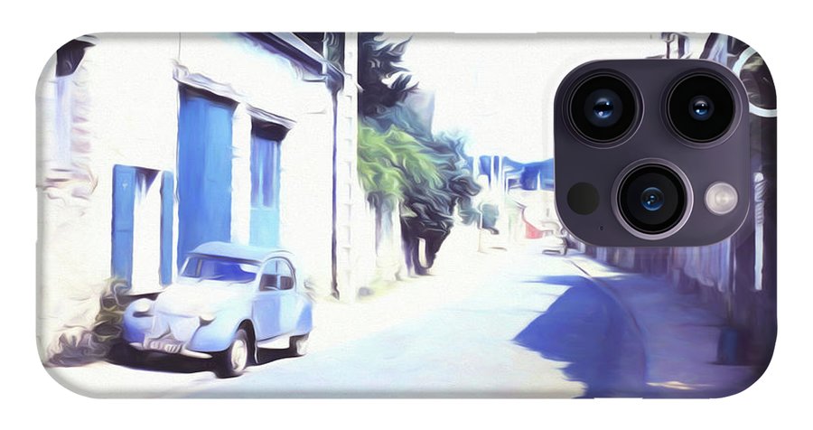 Vintage Travel Blue Car on The Street - Phone Case