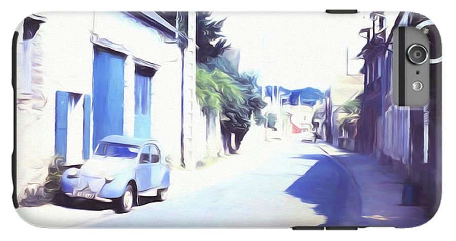 Vintage Travel Blue Car on The Street - Phone Case
