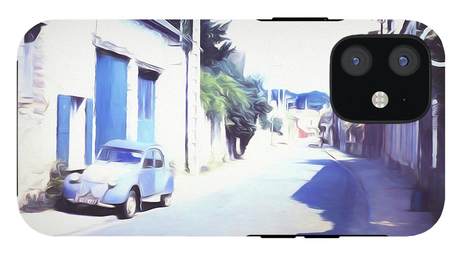 Vintage Travel Blue Car on The Street - Phone Case