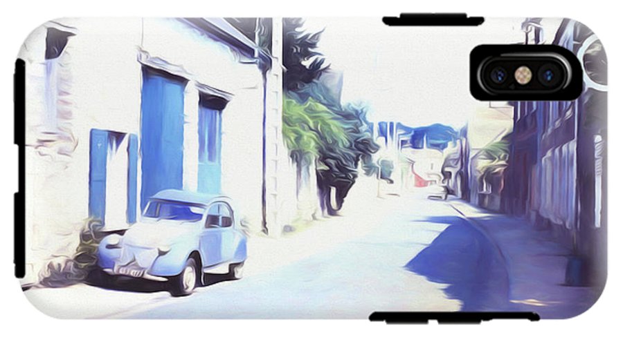 Vintage Travel Blue Car on The Street - Phone Case