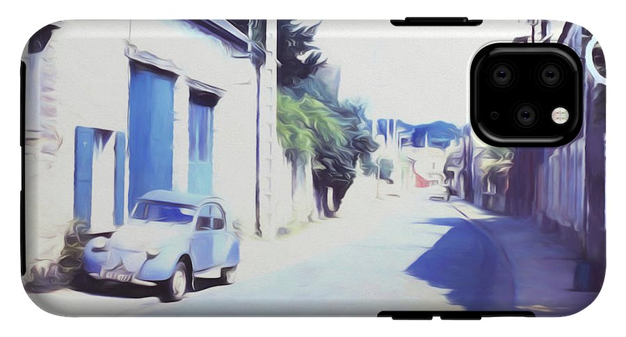 Vintage Travel Blue Car on The Street - Phone Case