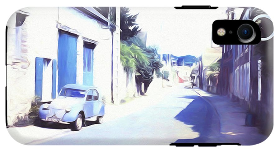 Vintage Travel Blue Car on The Street - Phone Case
