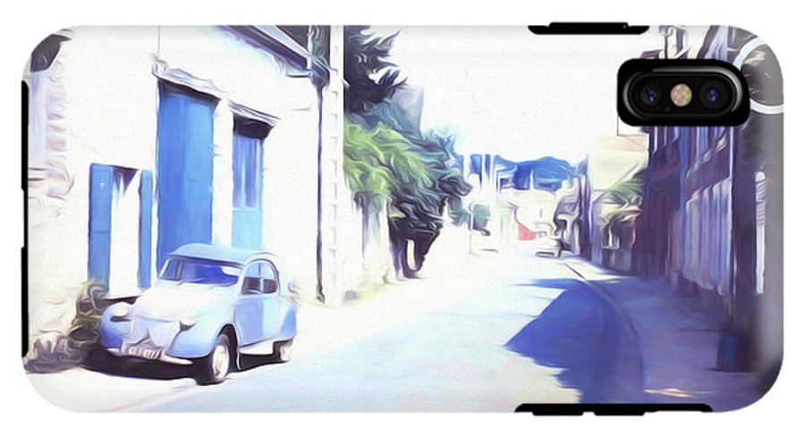 Vintage Travel Blue Car on The Street - Phone Case