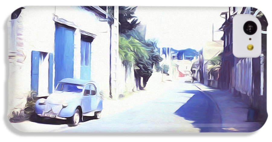 Vintage Travel Blue Car on The Street - Phone Case