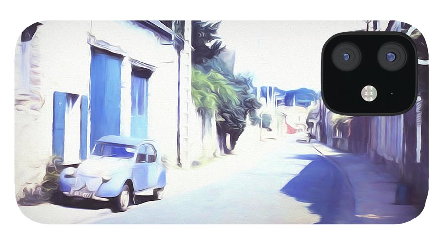 Vintage Travel Blue Car on The Street - Phone Case