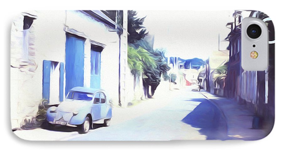 Vintage Travel Blue Car on The Street - Phone Case