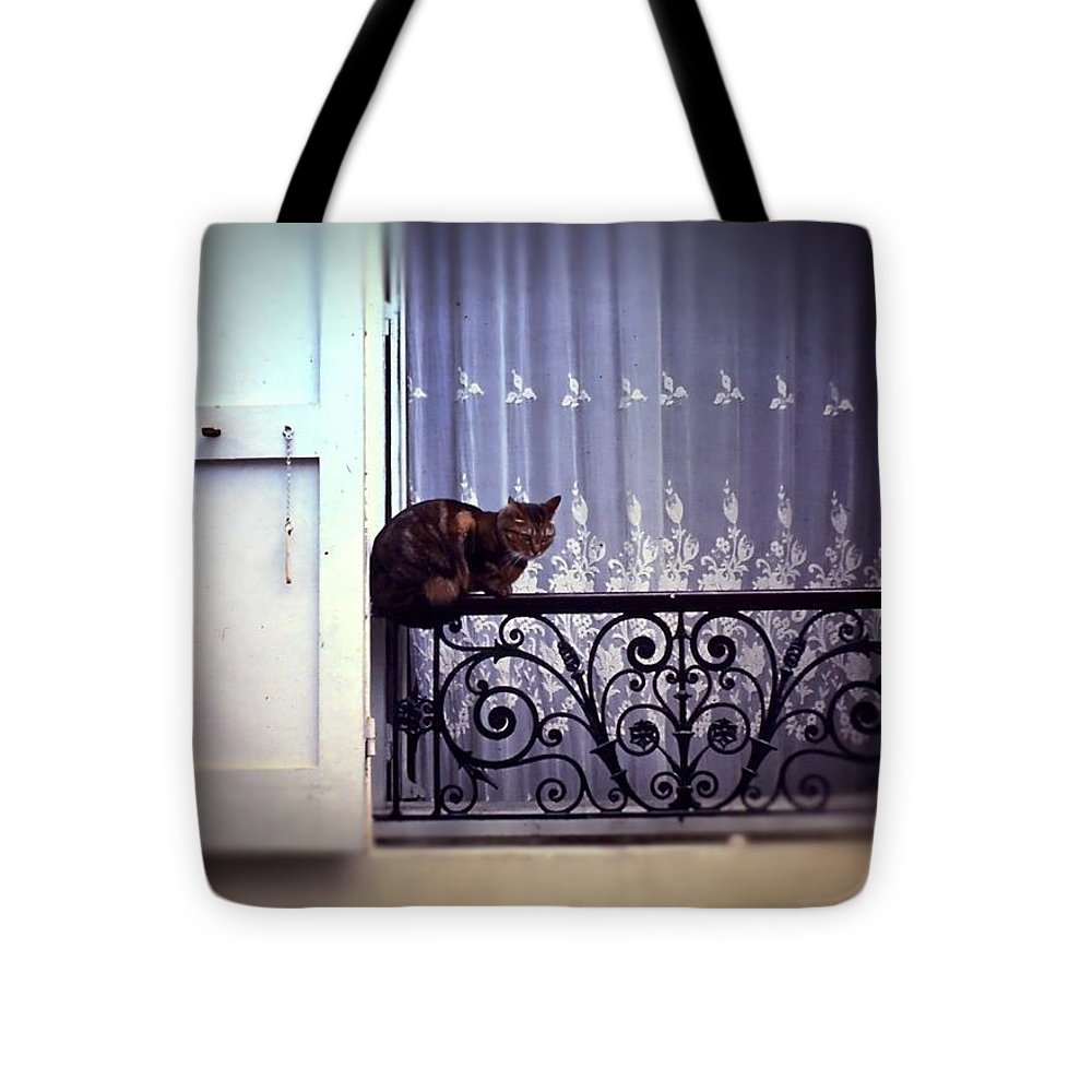 Vintage Travel Cat on a French Balcony 1967 - Tote Bag