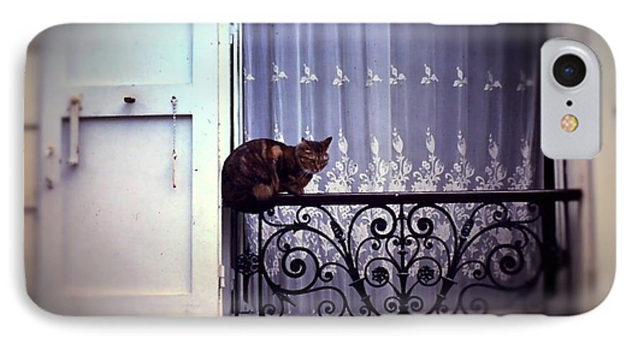Vintage Travel Cat on a French Balcony 1967 - Phone Case