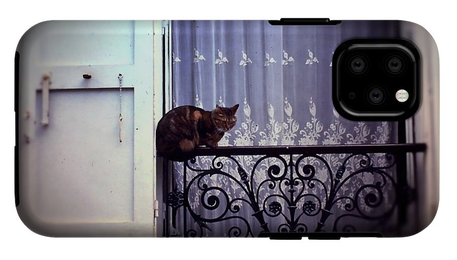 Vintage Travel Cat on a French Balcony 1967 - Phone Case