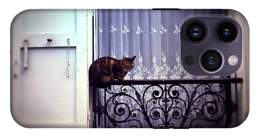 Vintage Travel Cat on a French Balcony 1967 - Phone Case