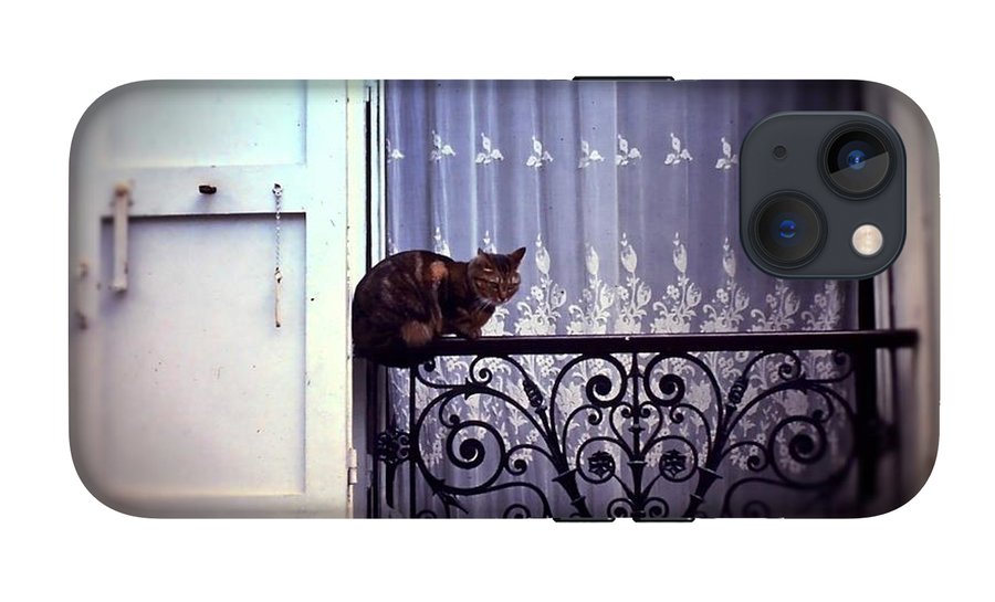 Vintage Travel Cat on a French Balcony 1967 - Phone Case