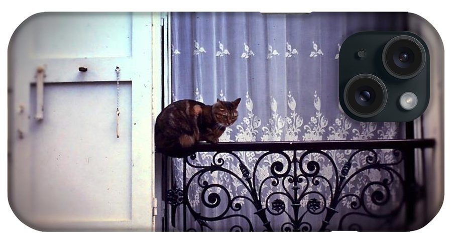 Vintage Travel Cat on a French Balcony 1967 - Phone Case
