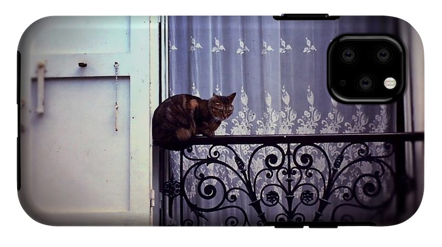 Vintage Travel Cat on a French Balcony 1967 - Phone Case