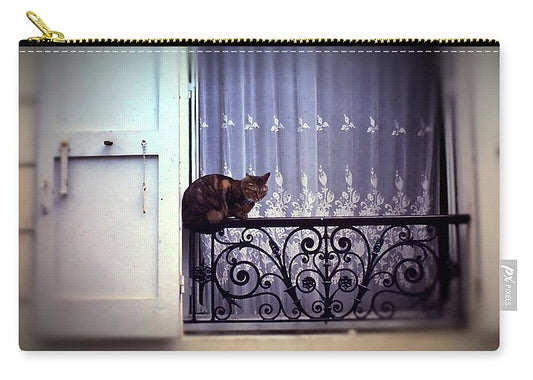 Vintage Travel Cat on a French Balcony 1967 - Carry-All Pouch