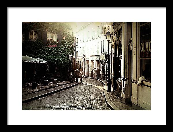 Vintage Travel Cobblestone Cafe - Framed Print
