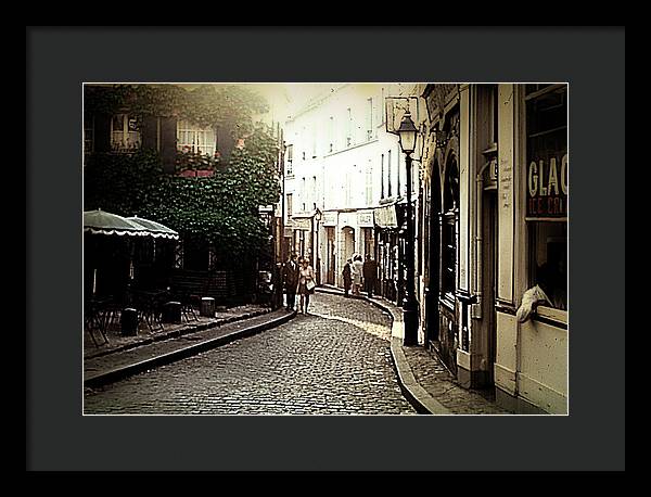 Vintage Travel Cobblestone Cafe - Framed Print