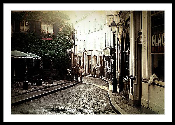 Vintage Travel Cobblestone Cafe - Framed Print
