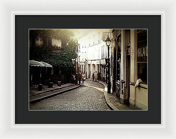 Vintage Travel Cobblestone Cafe - Framed Print