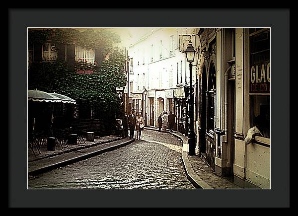 Vintage Travel Cobblestone Cafe - Framed Print