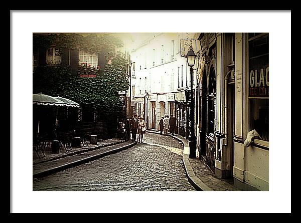 Vintage Travel Cobblestone Cafe - Framed Print