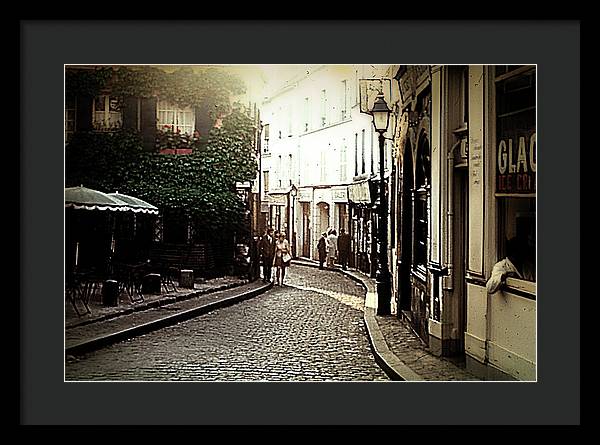 Vintage Travel Cobblestone Cafe - Framed Print