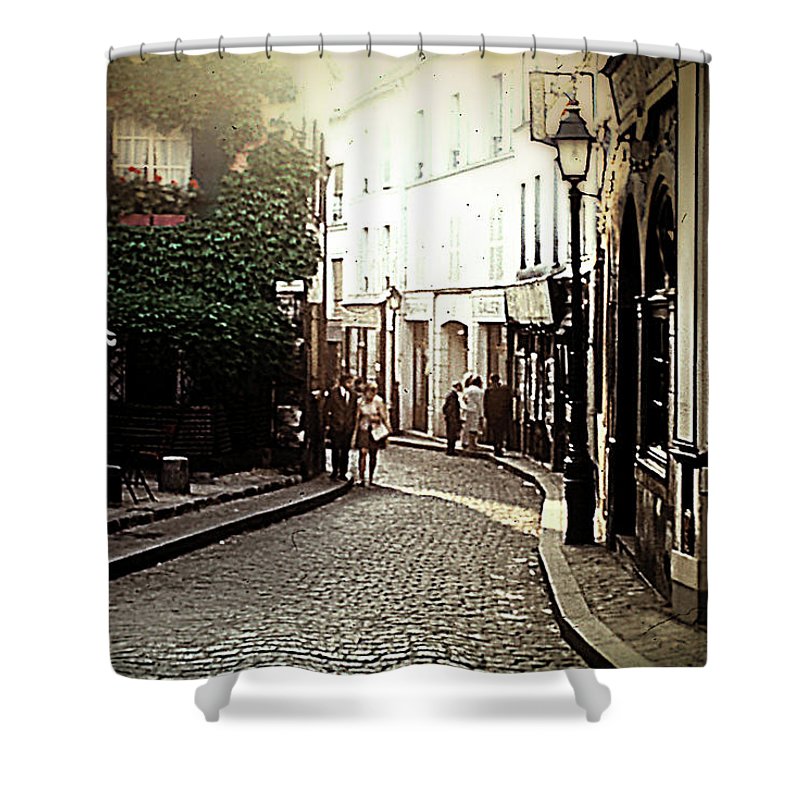 Vintage Travel Cobblestone Cafe - Shower Curtain