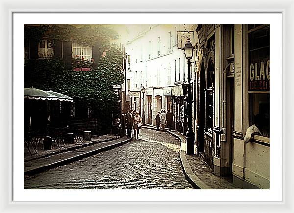 Vintage Travel Cobblestone Cafe - Framed Print