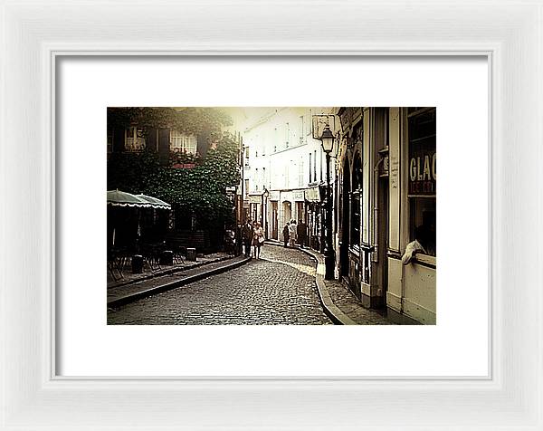 Vintage Travel Cobblestone Cafe - Framed Print