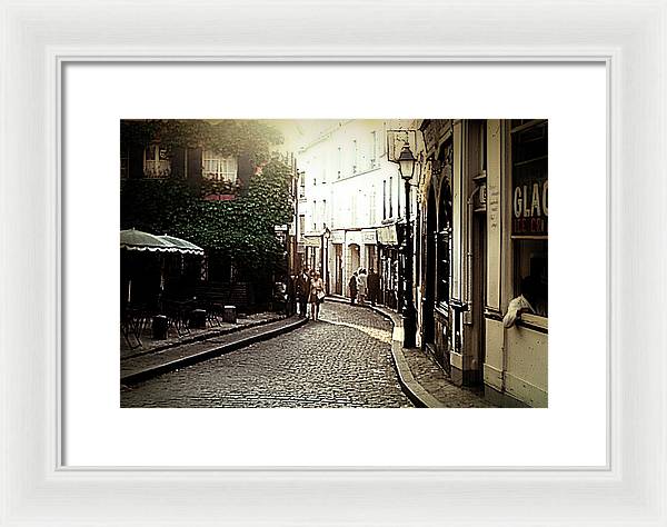 Vintage Travel Cobblestone Cafe - Framed Print