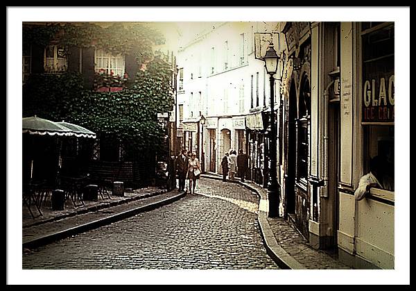 Vintage Travel Cobblestone Cafe - Framed Print